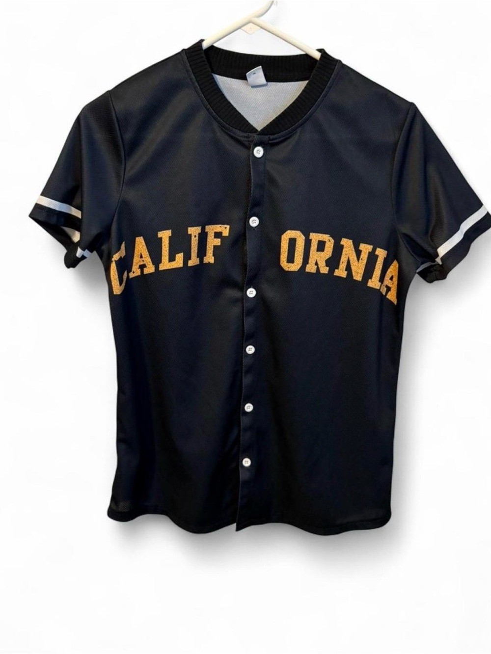 SHEIN Black California Baseball Jersey with Gold Lettering